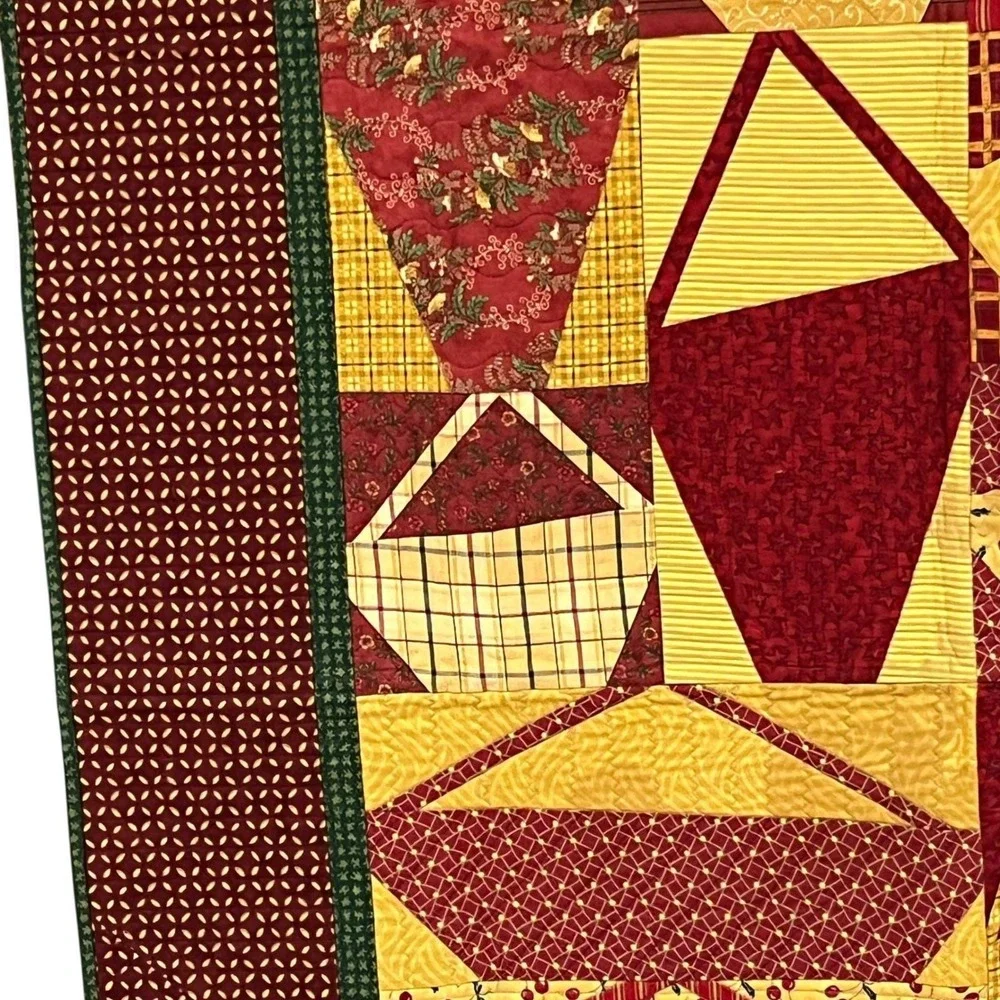 Handmade‎ Patchwork Quilt 42x56 Primitive Country Throw Burgundy Gold